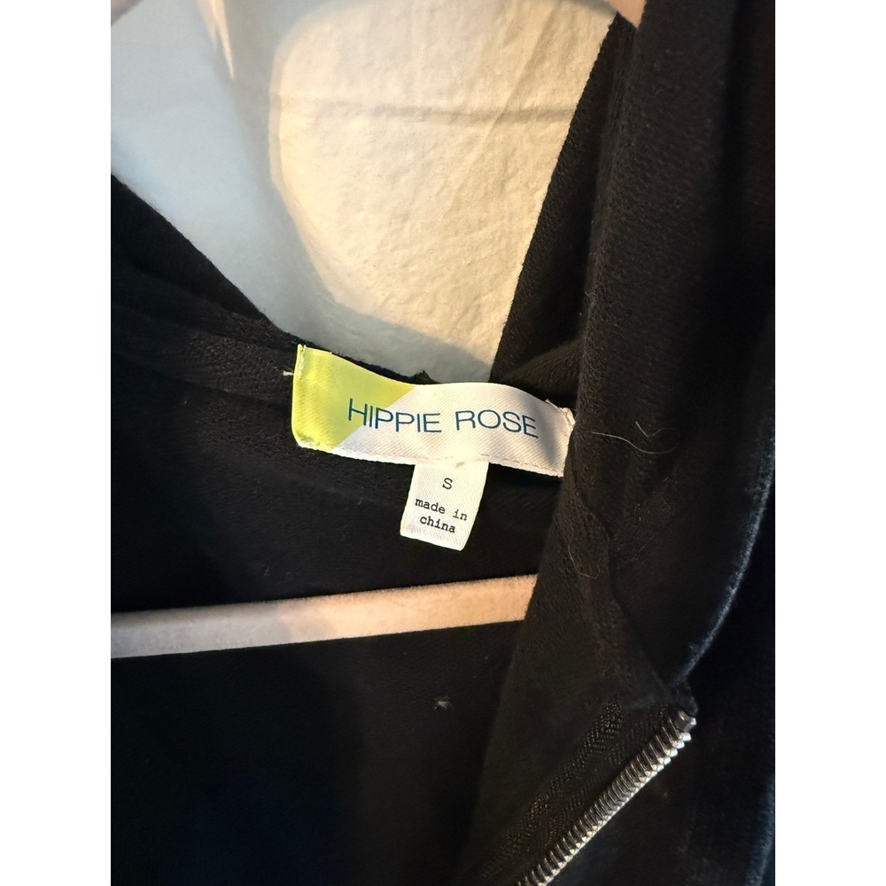 Hippie Rose Mineral Wash ZipUp Hoodie Faded Black Cropped Sweatshirt Women Small - Picture 2 of 4